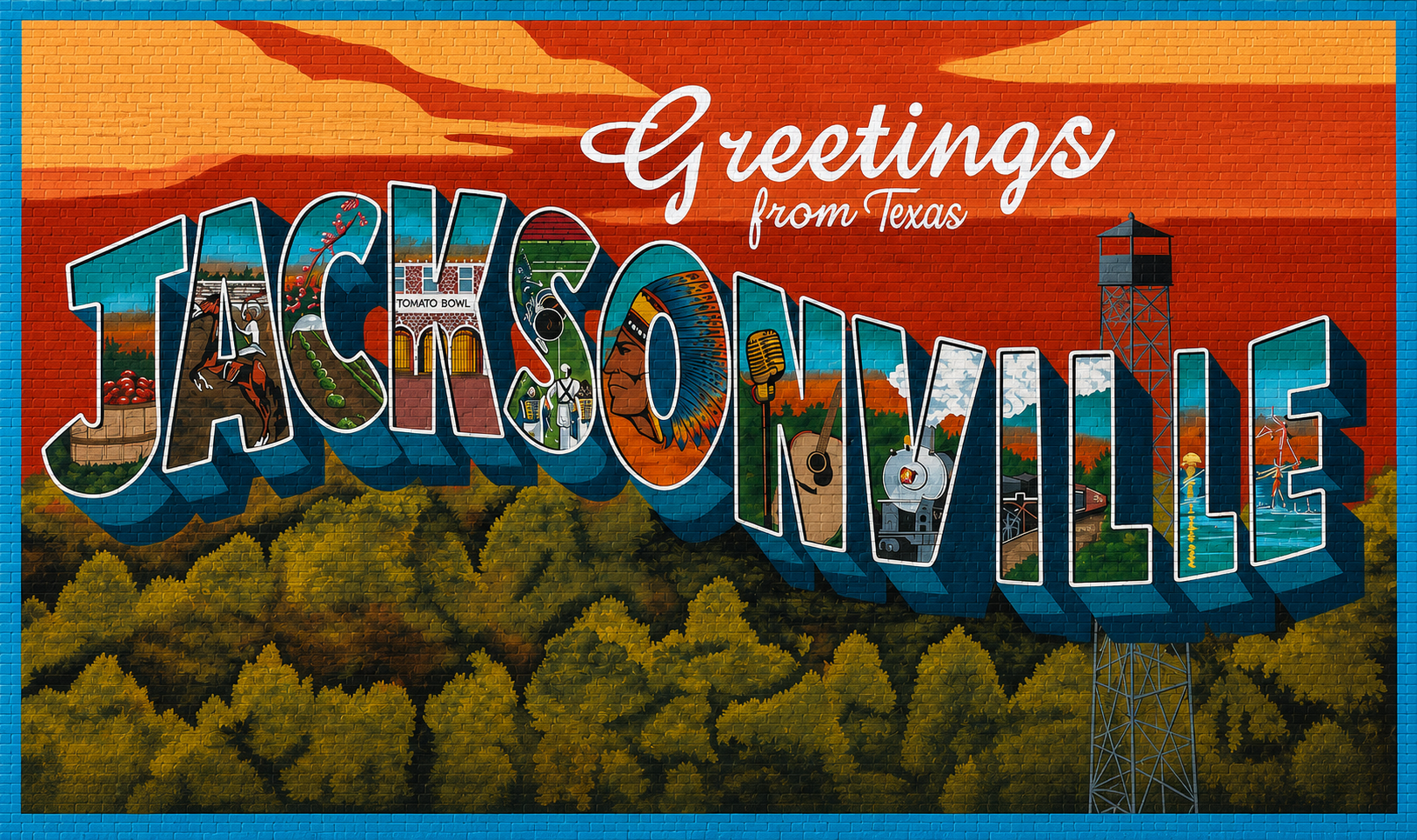 Greetings from Jacksonville Texas mural