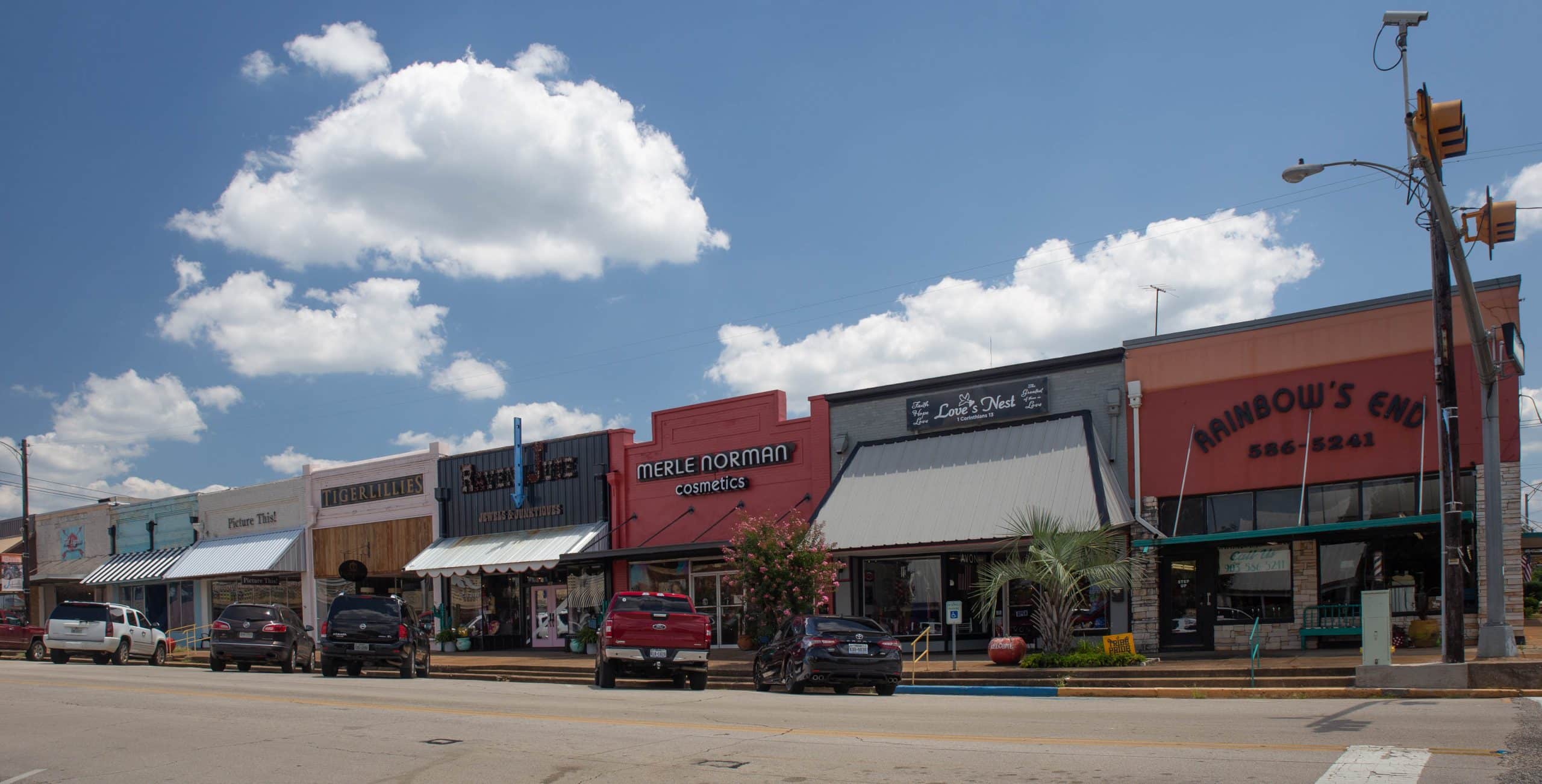Downtown Jacksonville, Texas storefronts along a city street